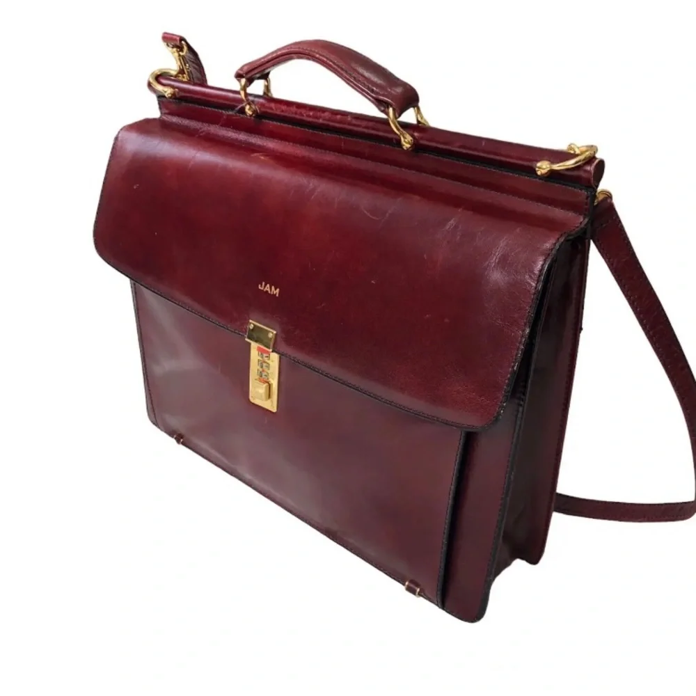 Vintage/Crafted in USA Yamani Genuine Leather Men's Purse/Briefcase Burgundy
